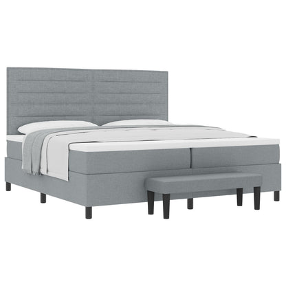 Boxspring Bed Met Matras & Bank Stof Lichtgrijs 200 x 200 cm Lijnen ontwerp