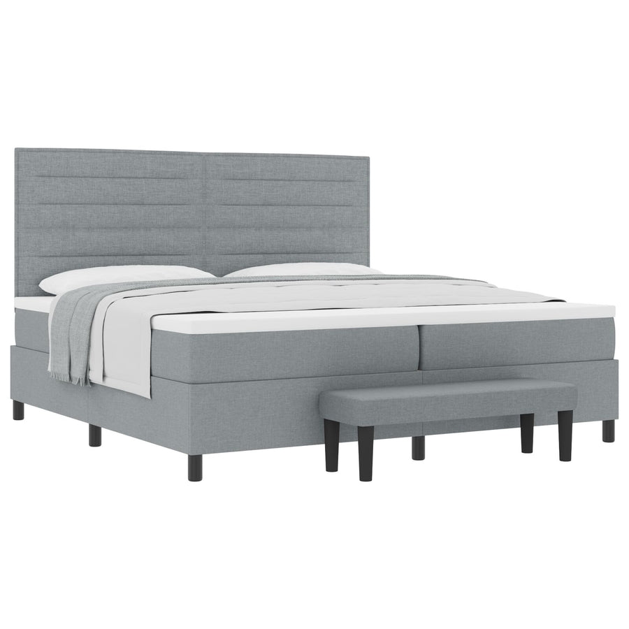Boxspring Bed Met Matras & Bank Stof Lichtgrijs 200 x 200 cm Lijnen ontwerp