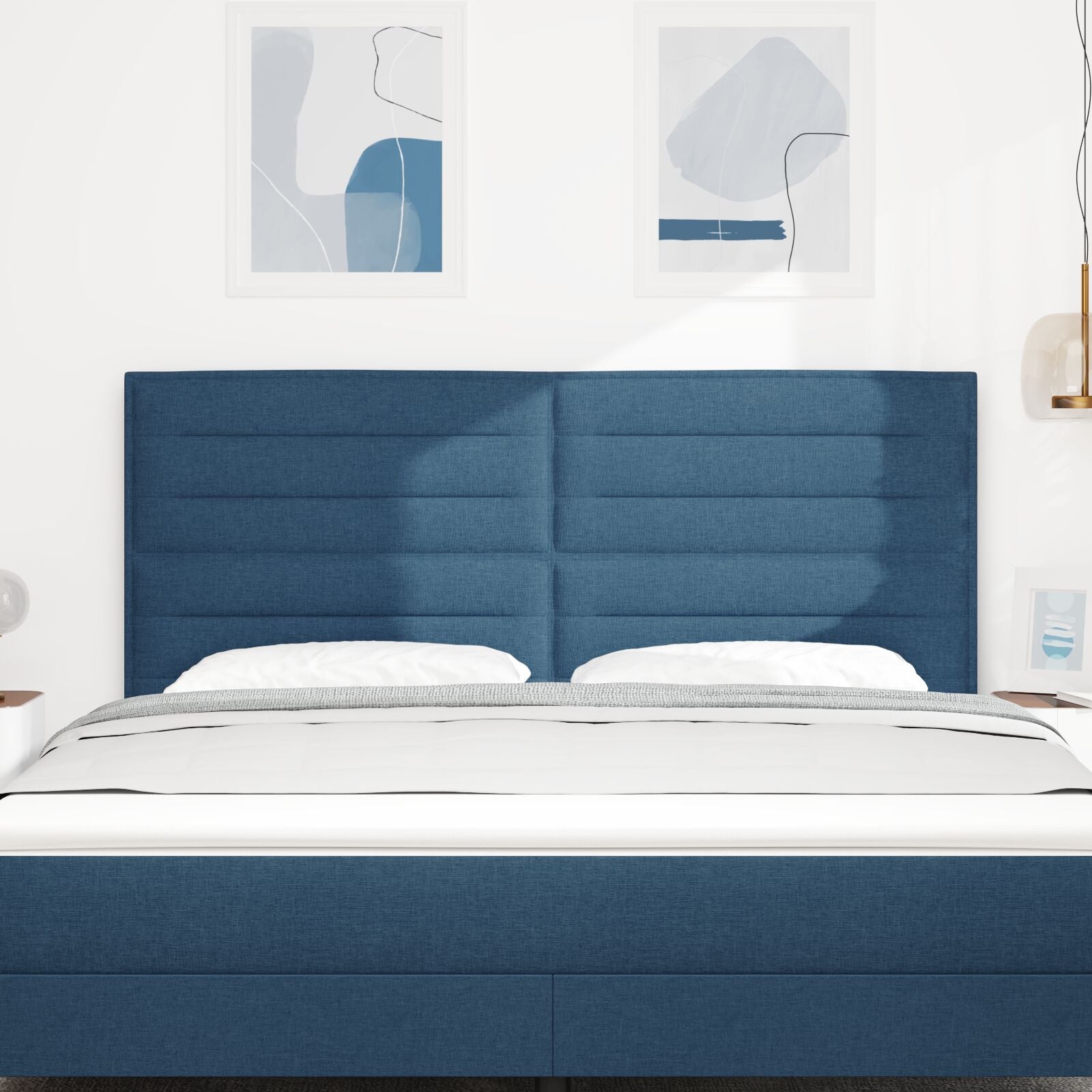Hoofdbord Lijnen Ontwerp Stof Blauw 180 cm Hoog hoofdbord