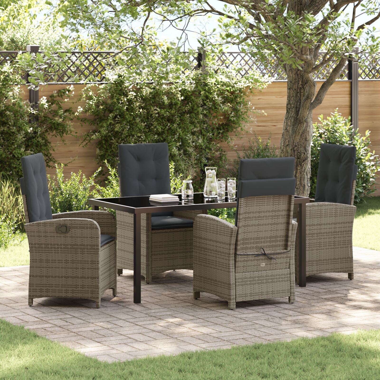 5-Delig Tuin Eetset Met Kussens Grijs Poly Rattan