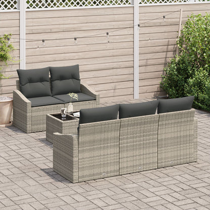 6-Delige Tuin Sofa Set Met Kussens Lichtgrijs Riet