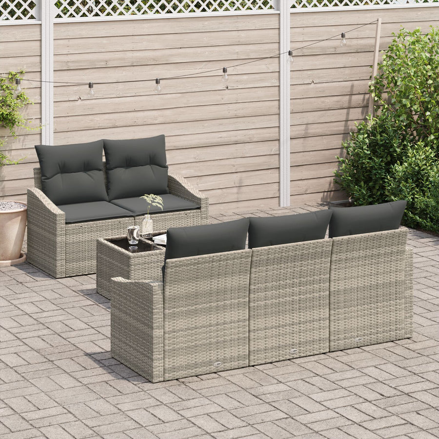6-Delige Tuin Sofa Set Met Kussens Lichtgrijs Riet