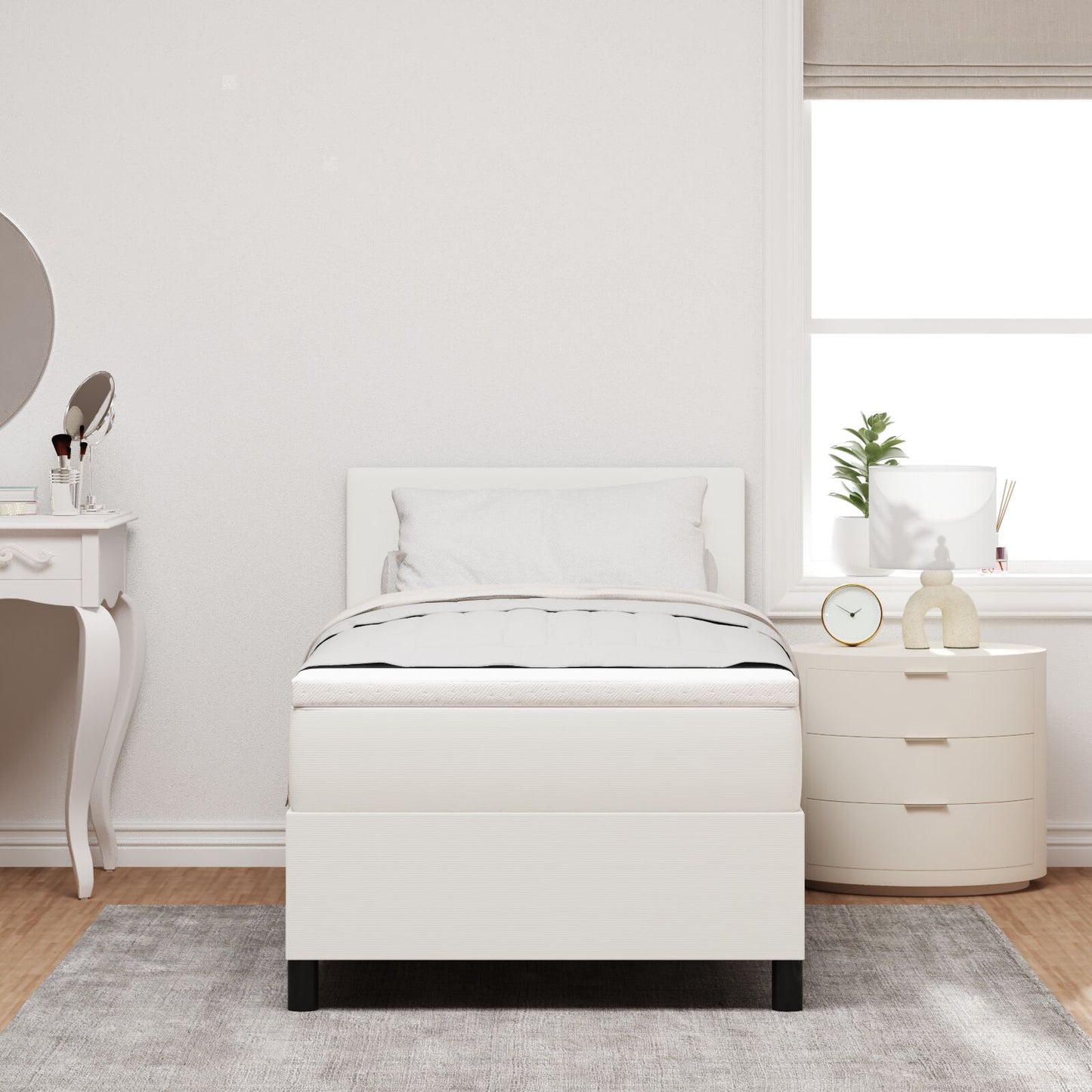 Boxspringbed Met Matras Crème 100X200 Cm Corduroy Stof