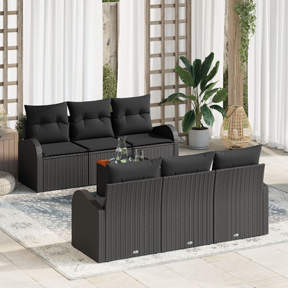 7 Delige Tuin Sofa Set Met Kussens Zwart Poly Rattan Acacia