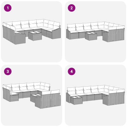 10-Delige Tuin Sofa Set Met Kussens Grijs Poly Rattan Lichtgrijs met tafel