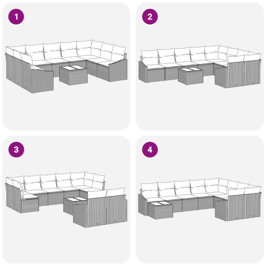 10-Delige Tuin Sofa Set Met Kussens Grijs Poly Rattan Lichtgrijs met tafel