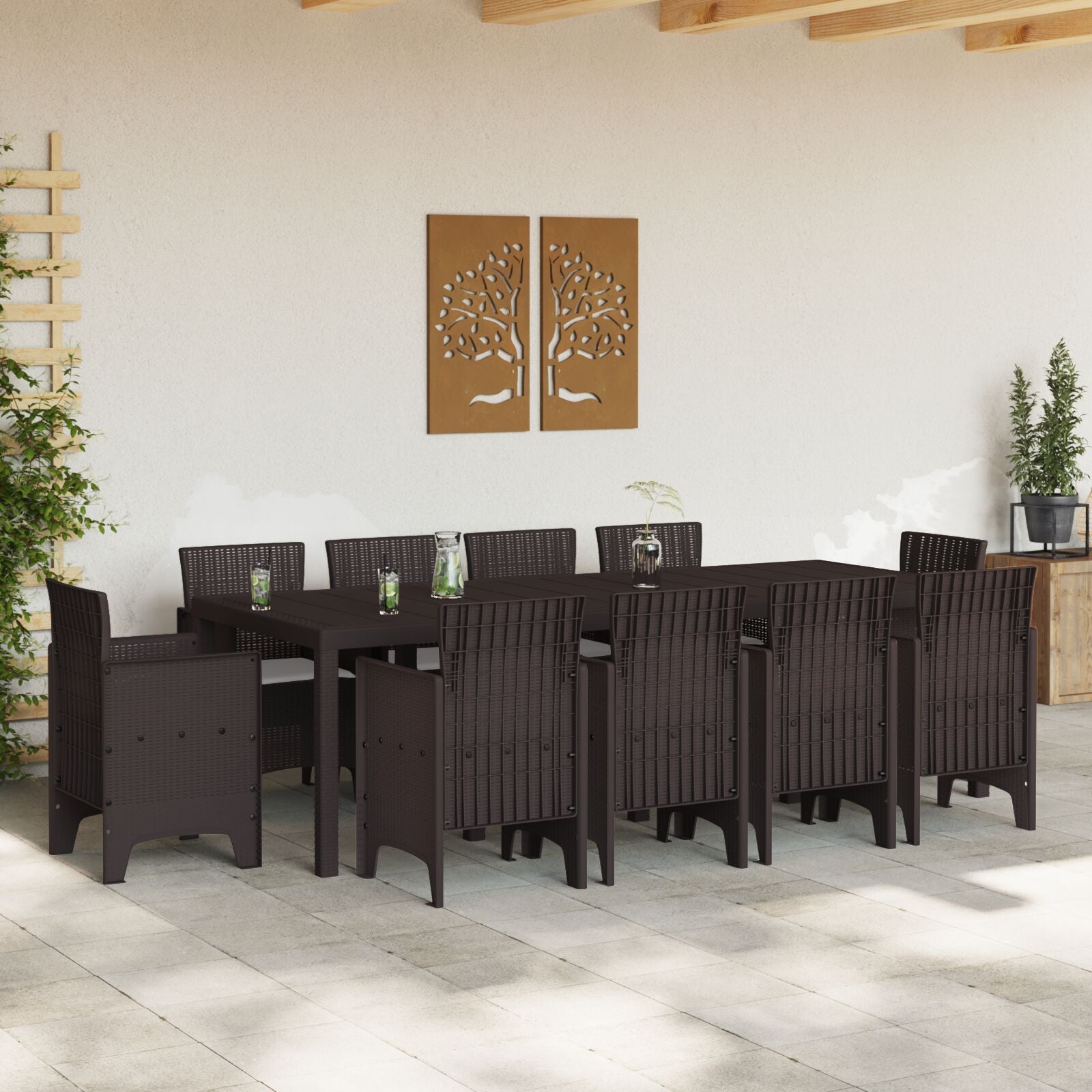 11 Delige Tuin Eet Set Met Kussens Bruin Poly Rattan