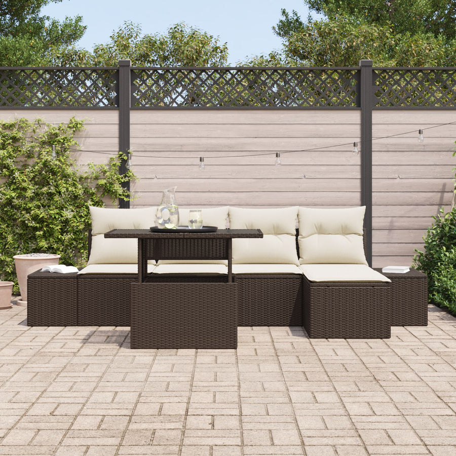 6-Delige Tuinbankset Met Kussens Bruin Poly Riet