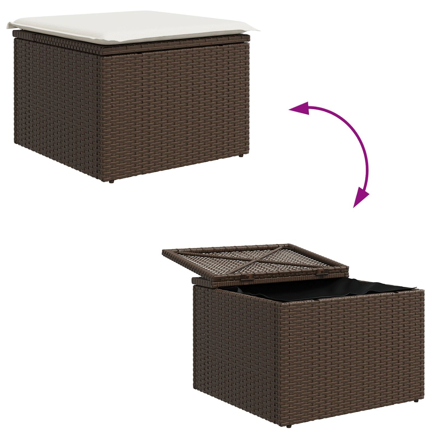 5-Delige Tuinbankset Met Kussens Grijs Poly Rattan Bruin en wit met tafel