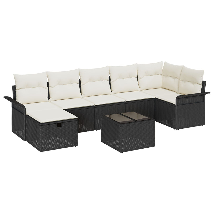 8-Delige Tuin Sofa Set Met Kussens Zwart Poly Rattan