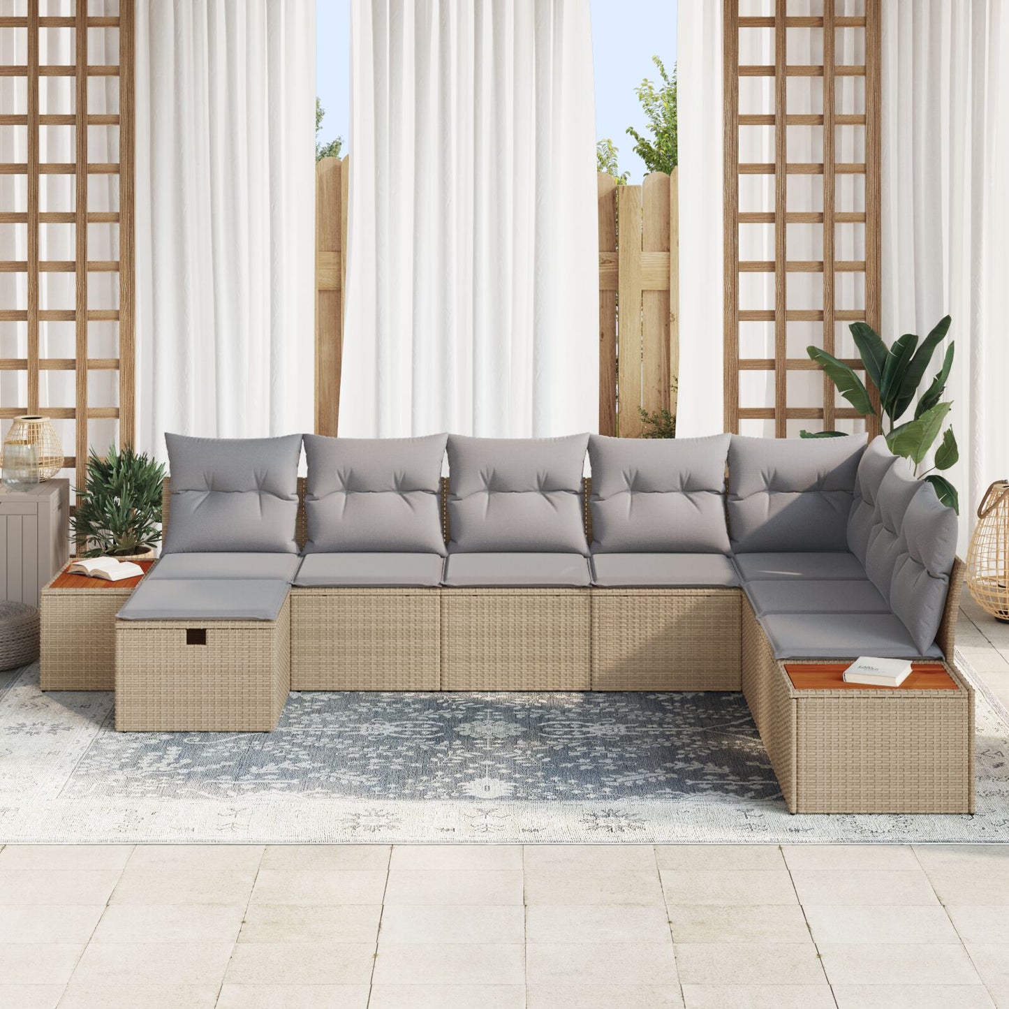 8-Delige Tuinbank Set Met Kussens Beige Poly Rattan