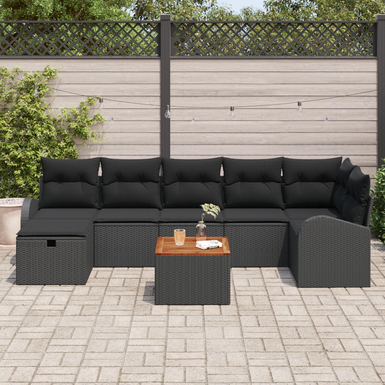 8-Delige Tuin Sofa Set Met Kussens Zwart Poly Rattan