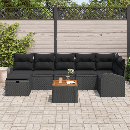 8-Delige Tuin Sofa Set Met Kussens Zwart Poly Rattan
