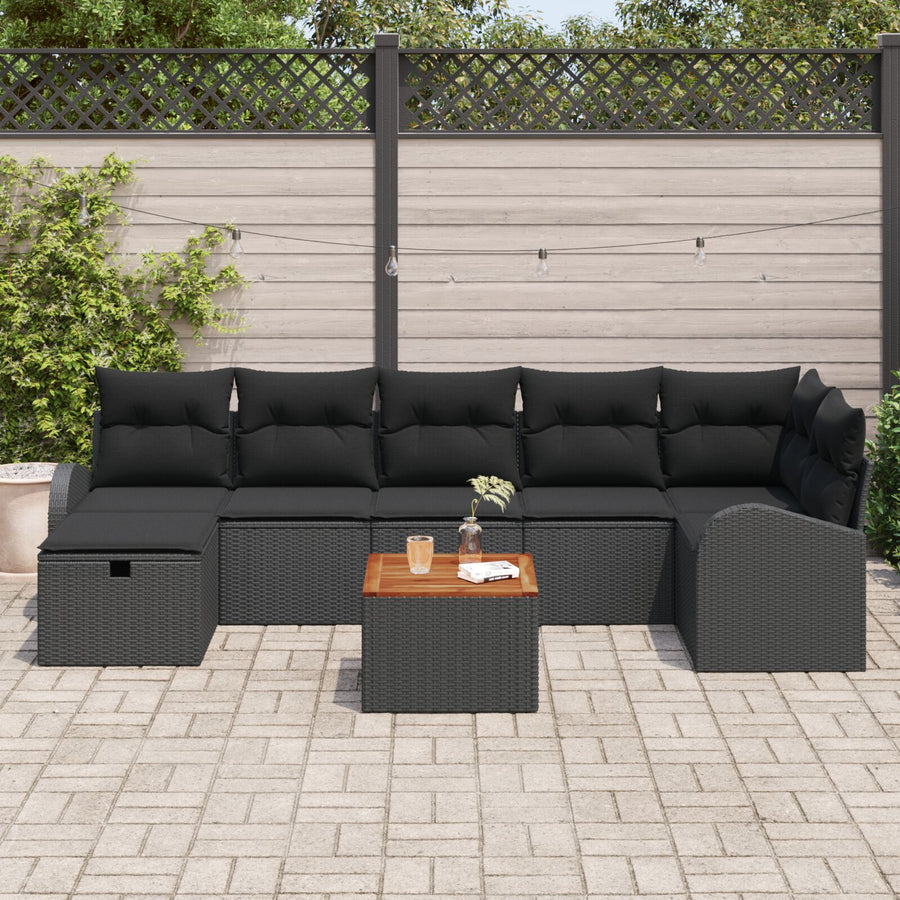 8-Delige Tuin Sofa Set Met Kussens Zwart Poly Rattan
