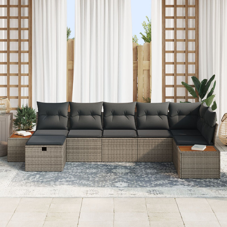 7-Delige Tuinsofa Set Met Kussens Grijze Poly Rattan