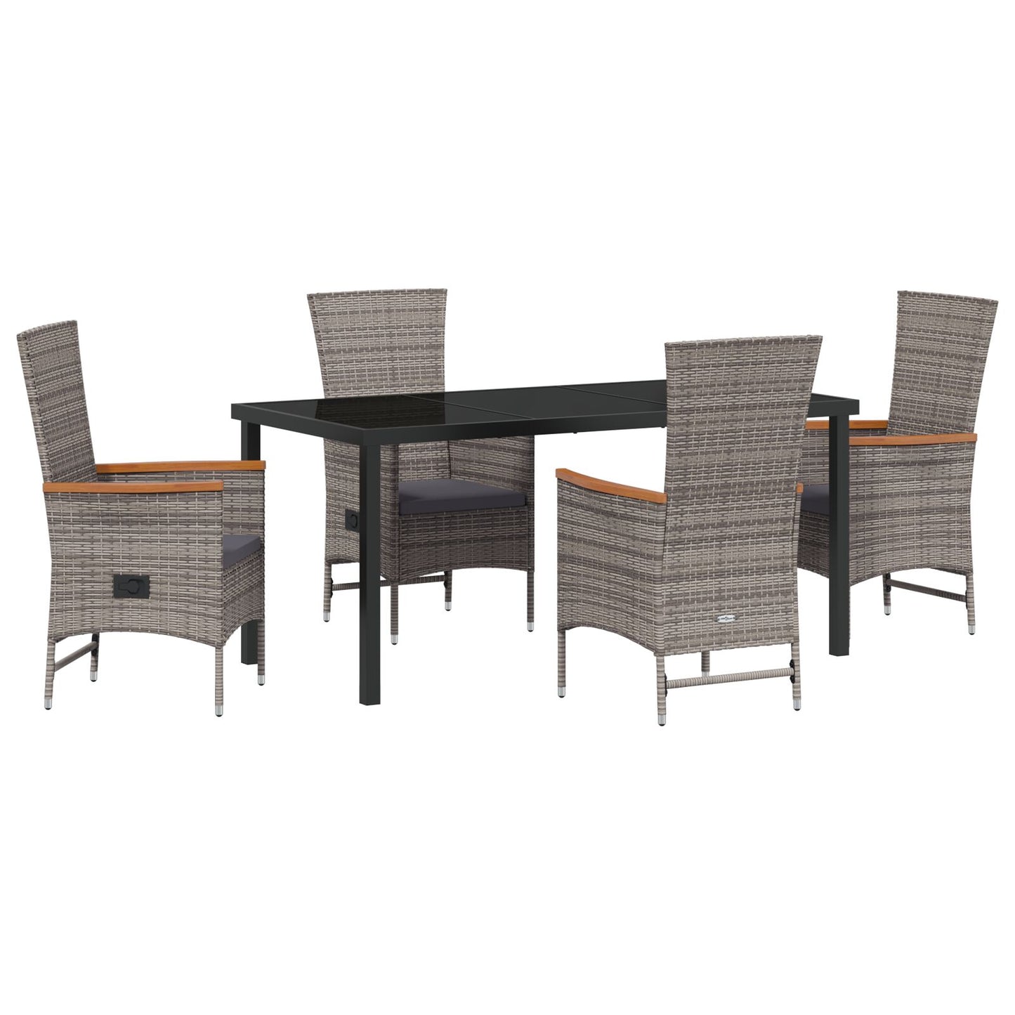 5-Delig Tuin Eetset Met Kussens Grijs Poly Rattan