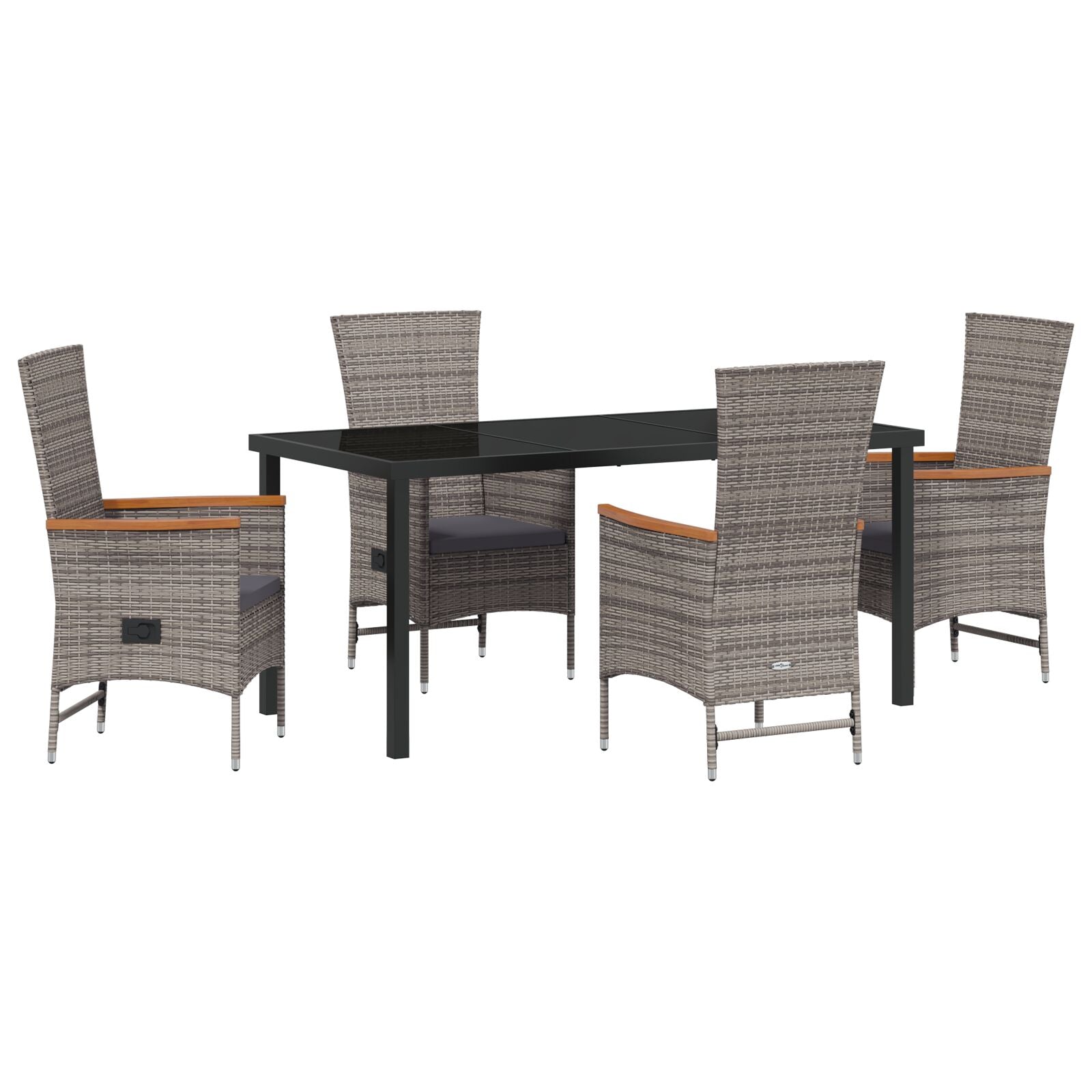 5-Delig Tuin Eetset Met Kussens Grijs Poly Rattan