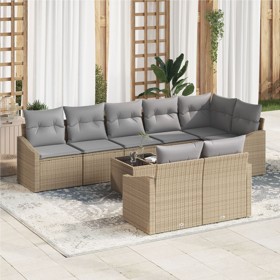 9-Delige Tuin Eetset Met Kussens Zwart Poly Rattan