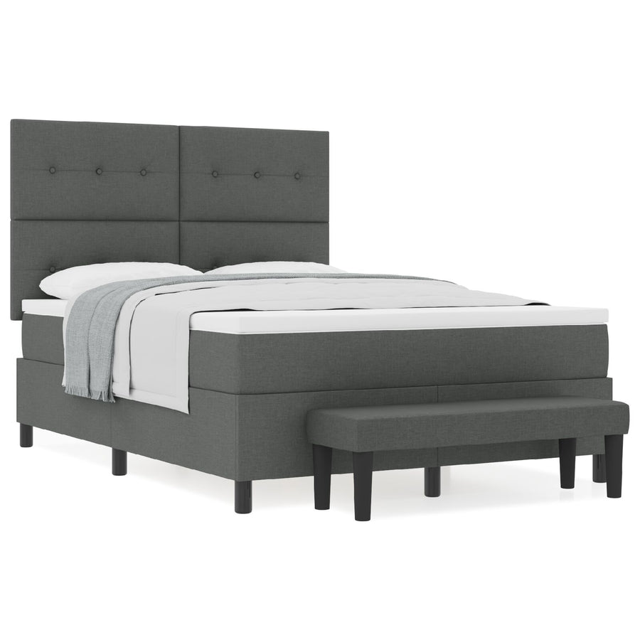 Boxspring Bed Met Matras & Bank Stof Donkergrijs 160 x 200 cm Met knopen