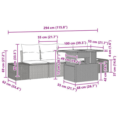 Tuinbank Set Set Van 5 Beige Riet Buitenmeubilair Rechthoekig