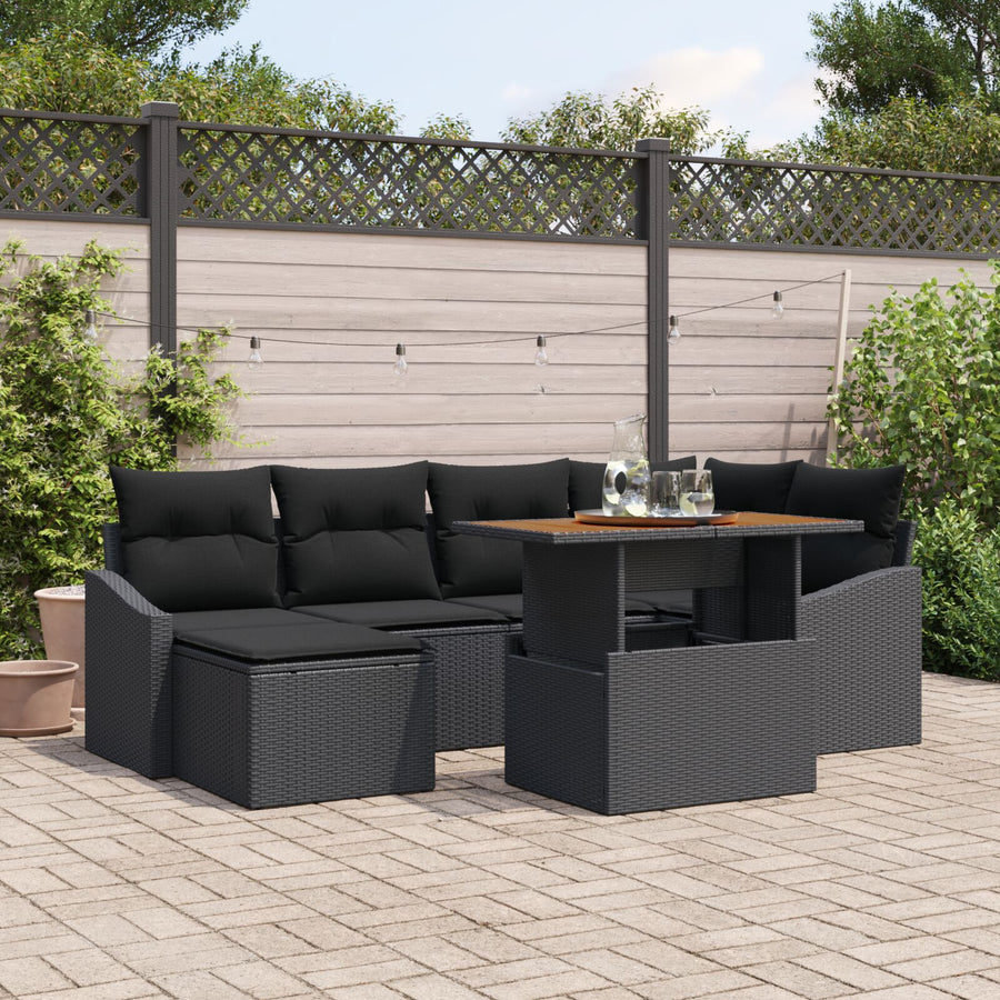 Tuin Sofa Set Set Van 7 Zwart Rattan Tuin Eetset Rechthoekig
