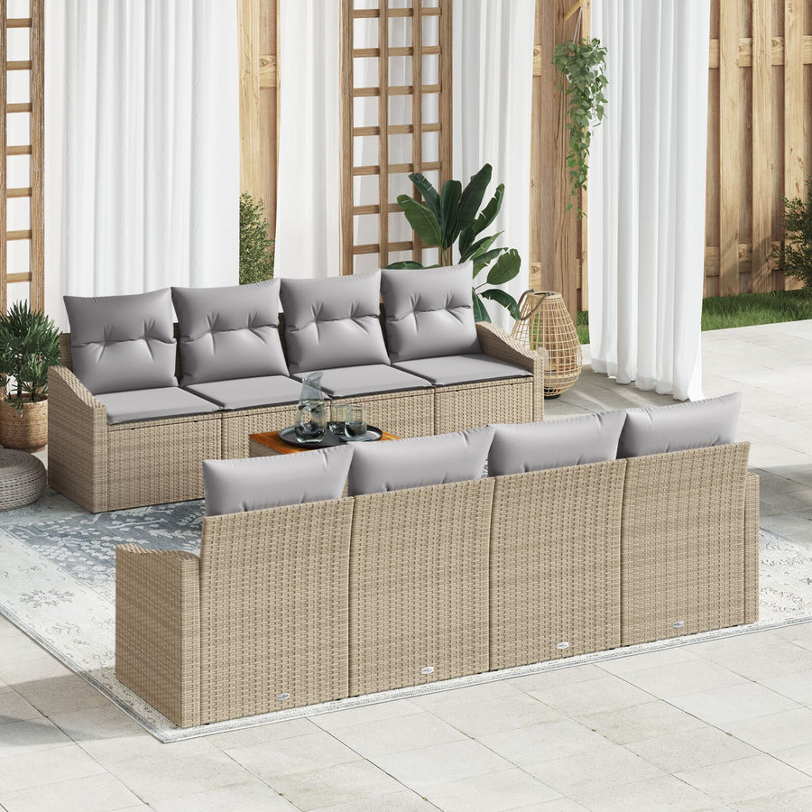 7-Delige Tuin Sofa Set Met Kussens Beige Poly Rattan Acacia