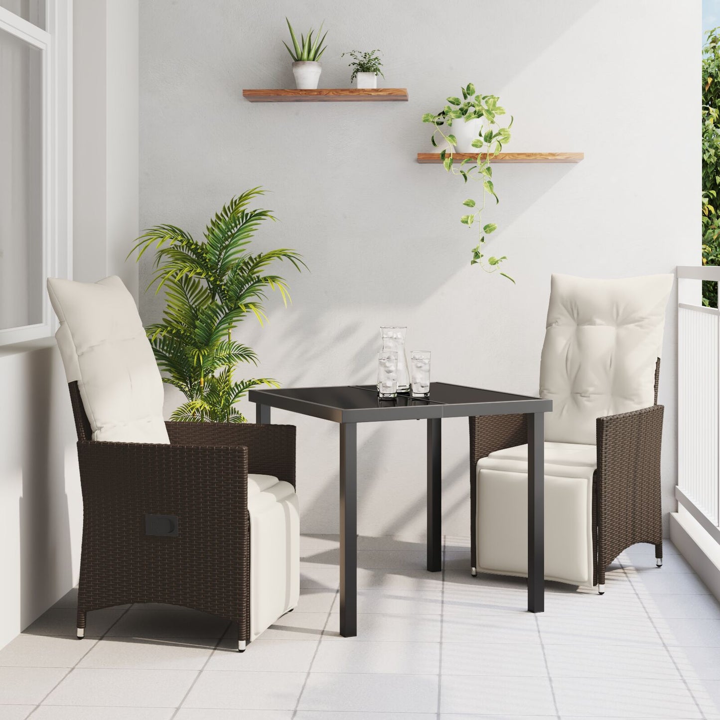 3-Delige Tuin Eetset Met Kussens Bruin Poly Rattan