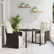 Garden dining set with cushion 3 pcs Brown poly rattan