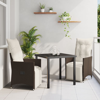 3-Delige Tuin Eetset Met Kussens Bruin Poly Rattan