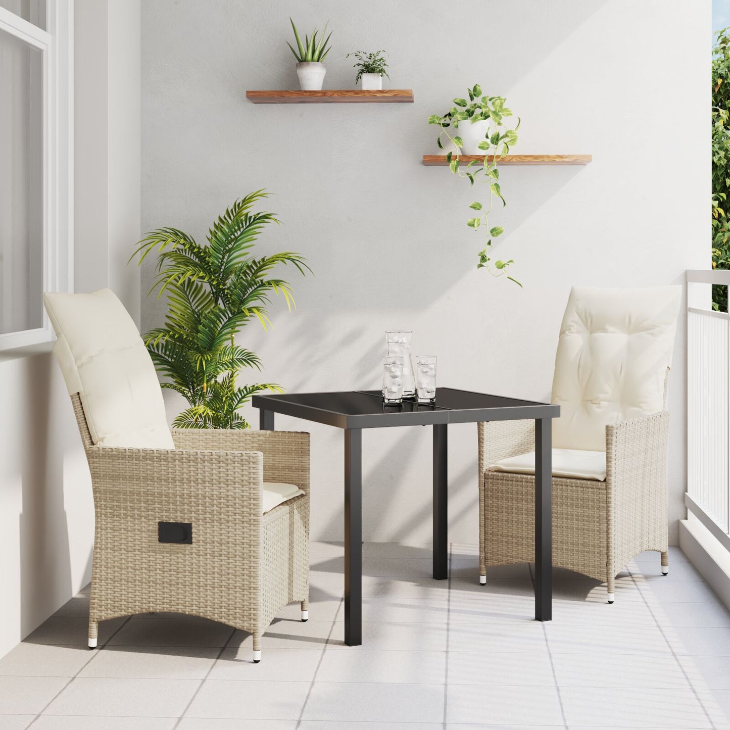3-Delige Tuinset Met Kussens Beige Poly Rattan