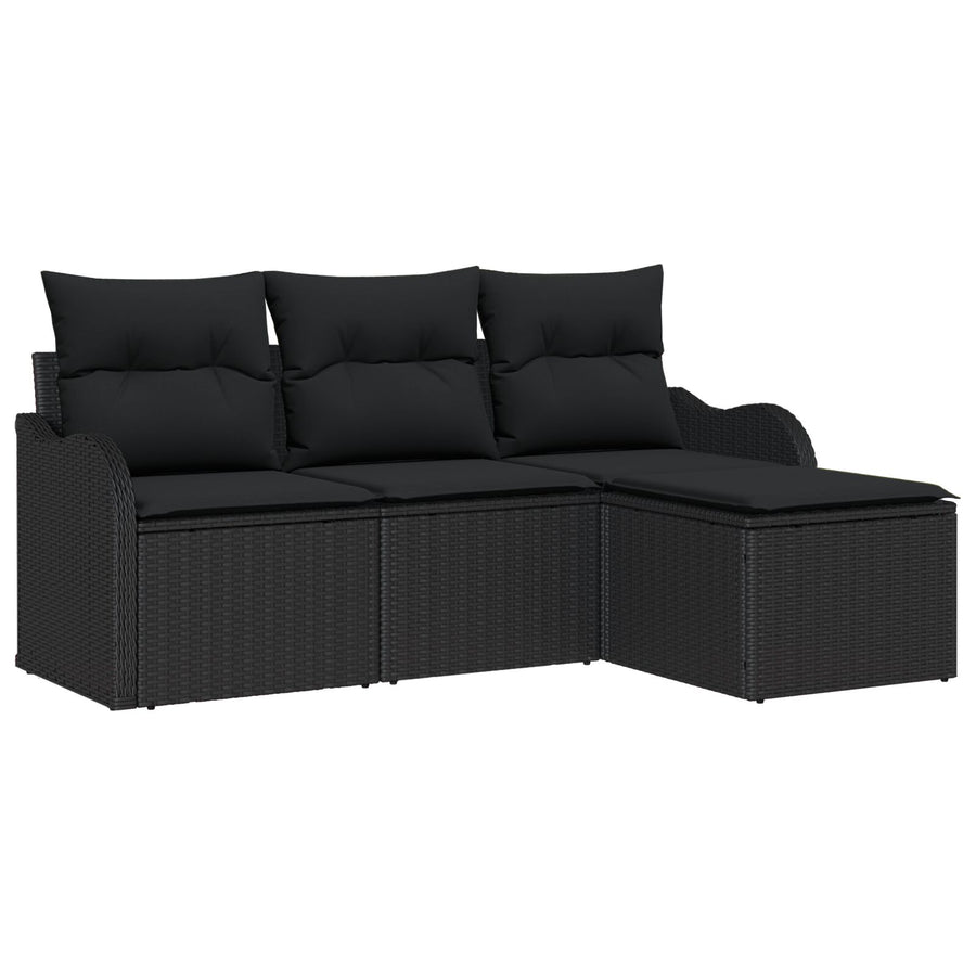 4 Delige Tuin Sofa Set met Kussens Zwart Poly Rattan, vidaXL 2-Persoons Tuin Sofa met Kussens Zwart Poly Rattan