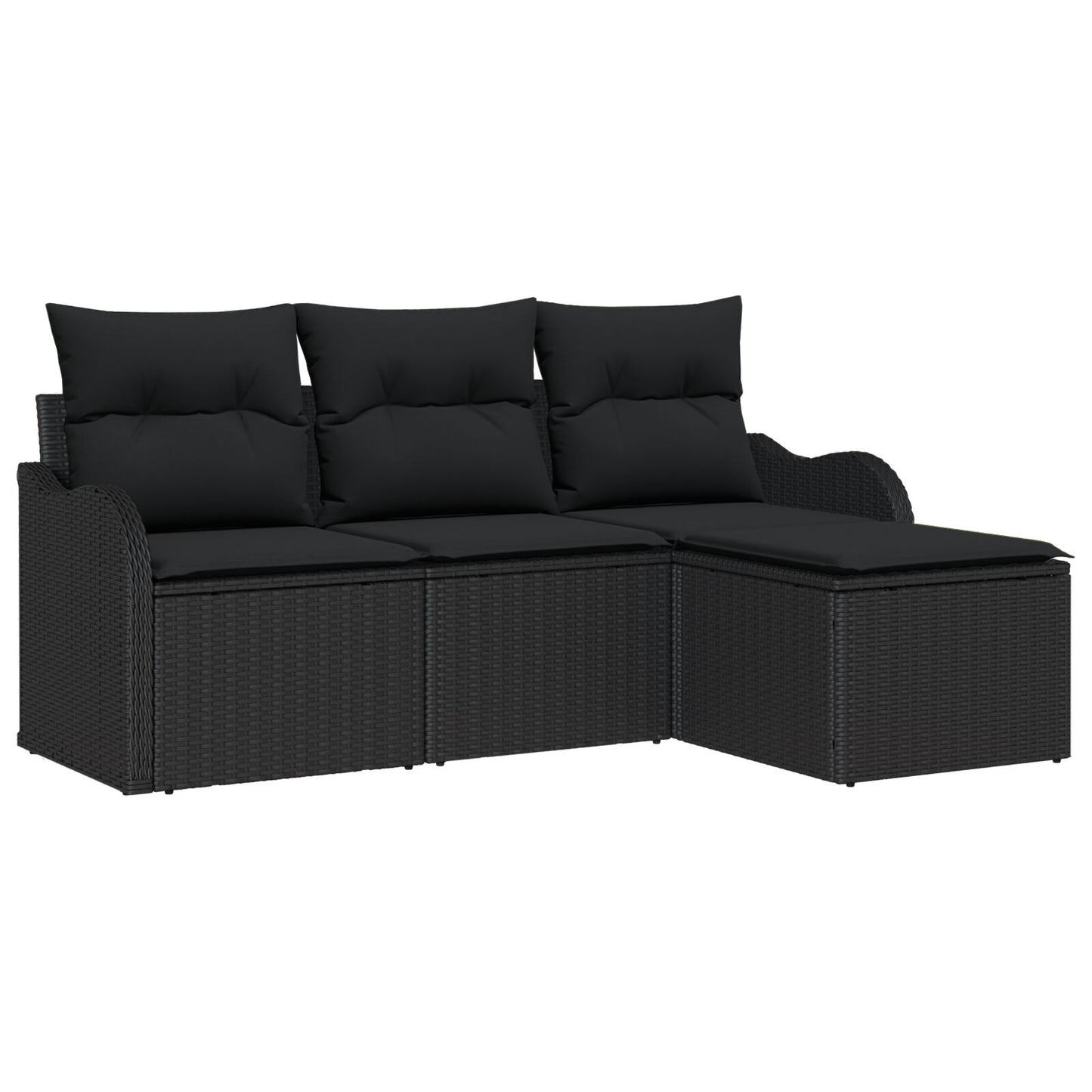 4 Delige Tuin Sofa Set met Kussens Zwart Poly Rattan, vidaXL 2-Persoons Tuin Sofa met Kussens Zwart Poly Rattan