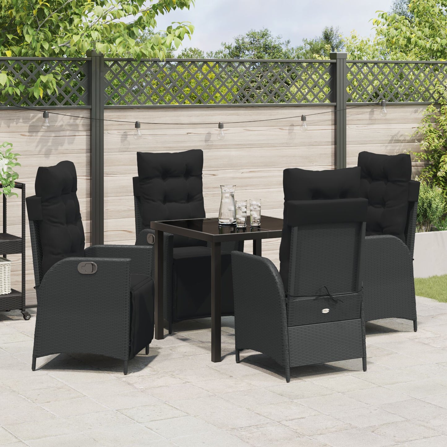 5-Delige Tuin Eettafelset Zwart Poly Rattan