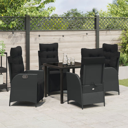 5-Delige Tuin Eettafelset Zwart Poly Rattan