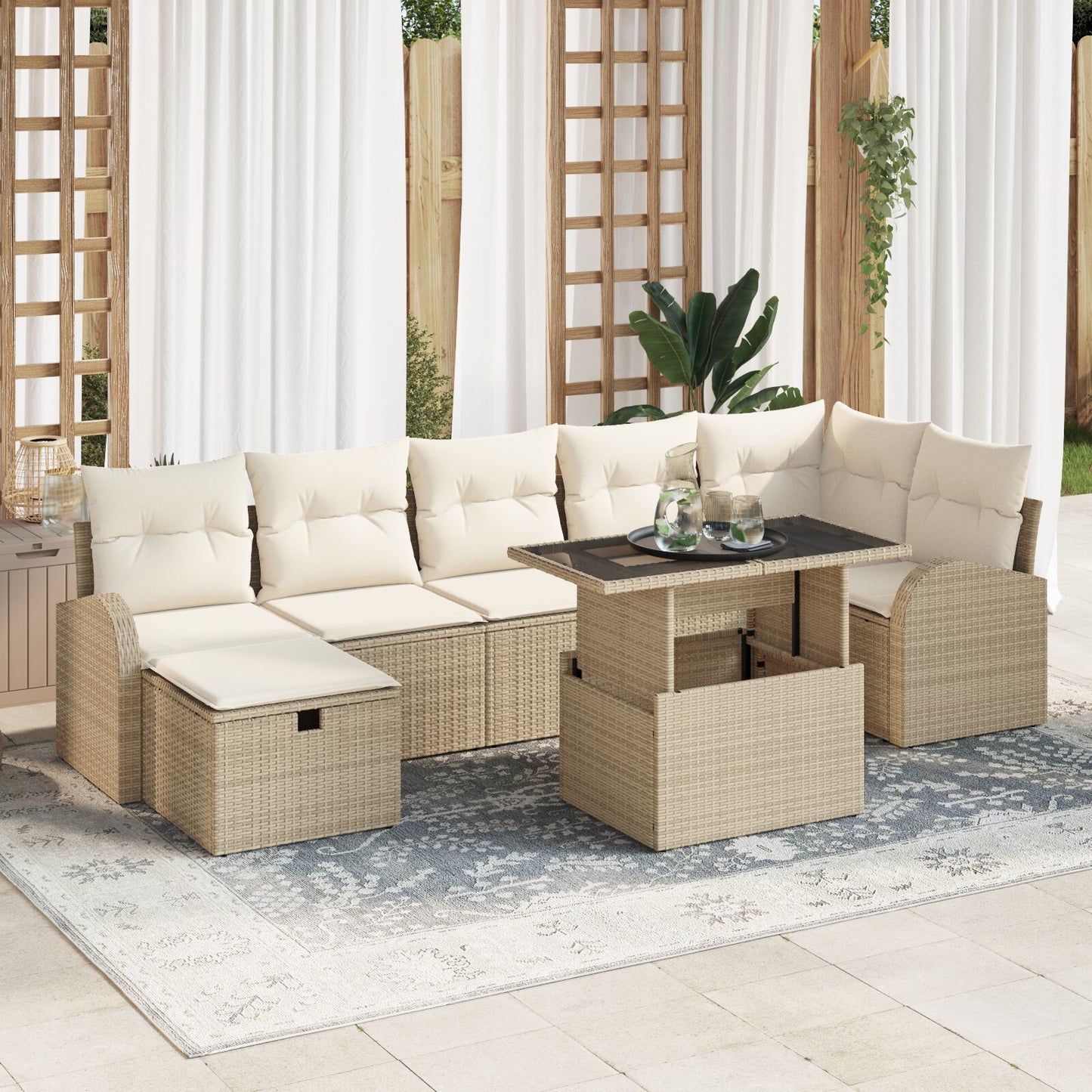 8-Delige Tuin Sofa Set Met Kussens Beige Poly Rattan