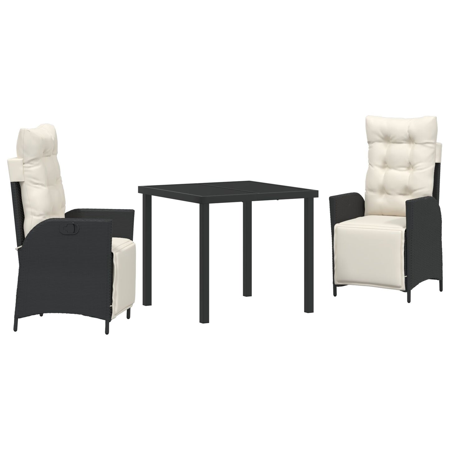 3-Delig Tuin Eetset Zwart Poly Rattan