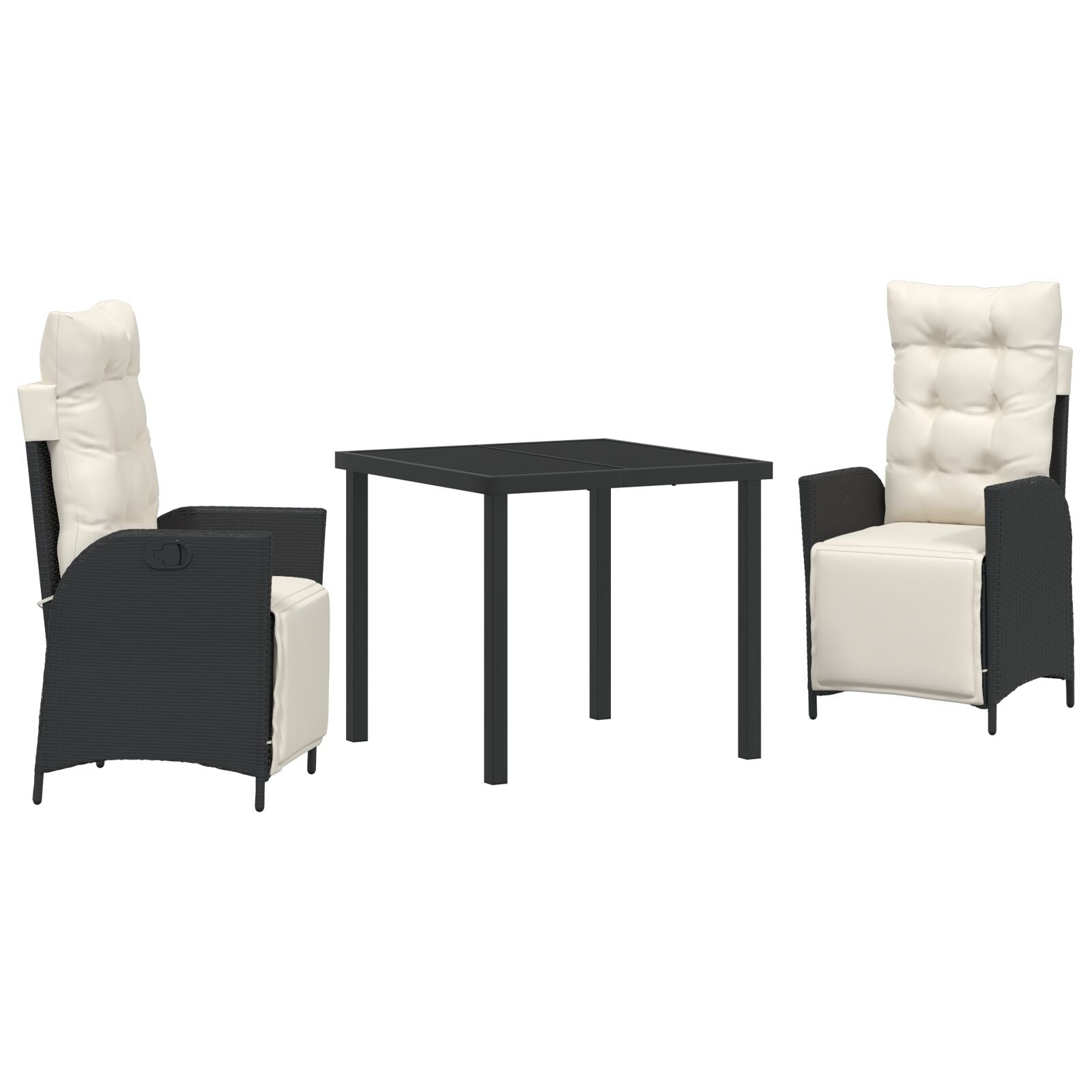3-Delig Tuin Eetset Zwart Poly Rattan