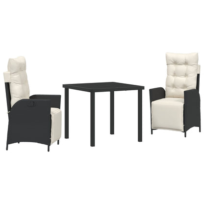 3-Delig Tuin Eetset Zwart Poly Rattan
