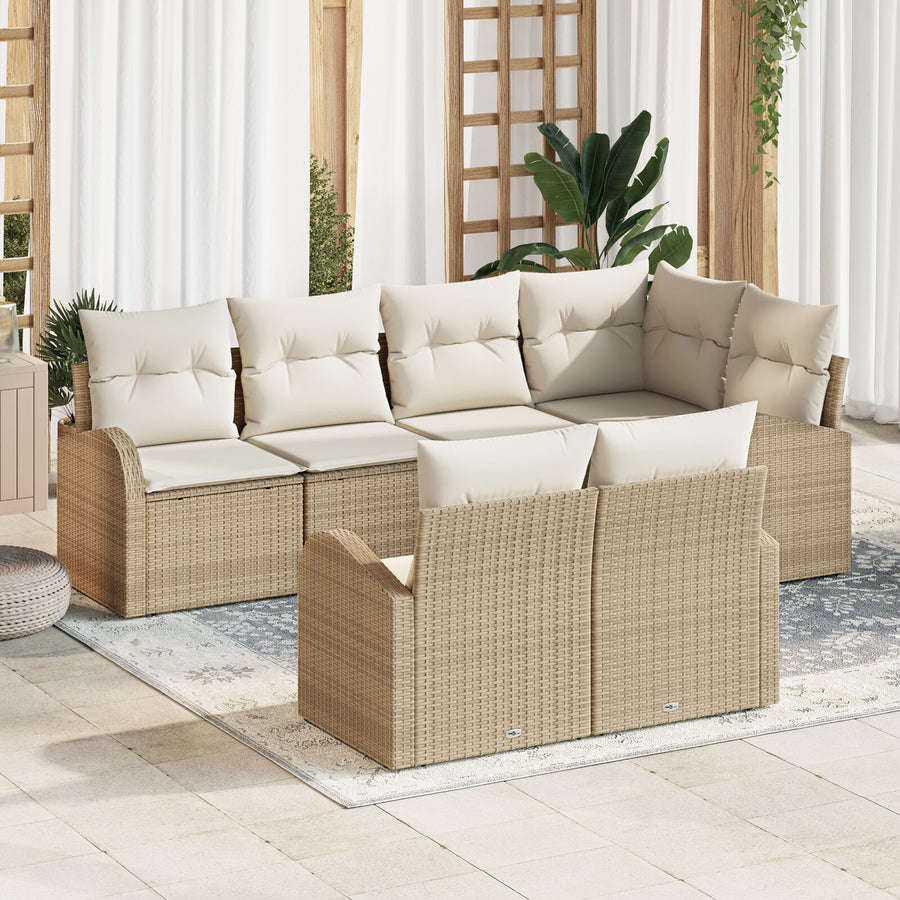 7-Delige Tuin Sofa Set Met Kussens Beige Poly Rattan