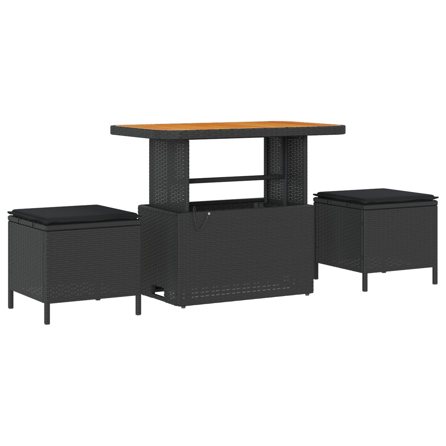 3-Delige Tuin Dineerset Met Kussens Poly Rattan Acaciahout 90 cm Zwart 2 stools