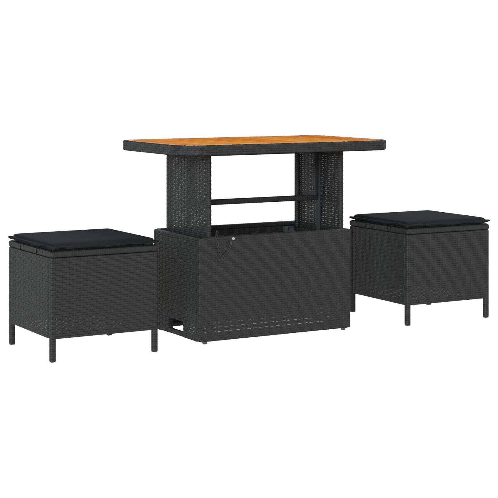 3-Delige Tuin Dineerset Met Kussens Poly Rattan Acaciahout 90 cm Zwart 2 stools