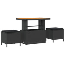 3-Delige Tuin Dineerset Met Kussens Poly Rattan Acaciahout 90 cm Zwart 2 stools