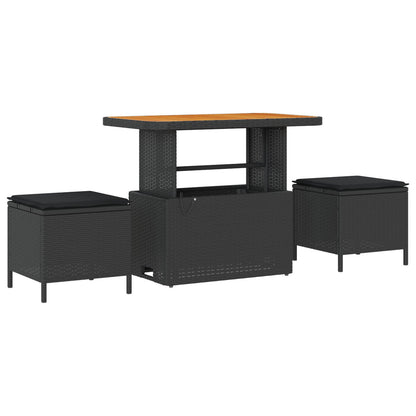 3-Delige Tuin Dineerset Met Kussens Poly Rattan Acaciahout 90 cm Zwart 2 stools