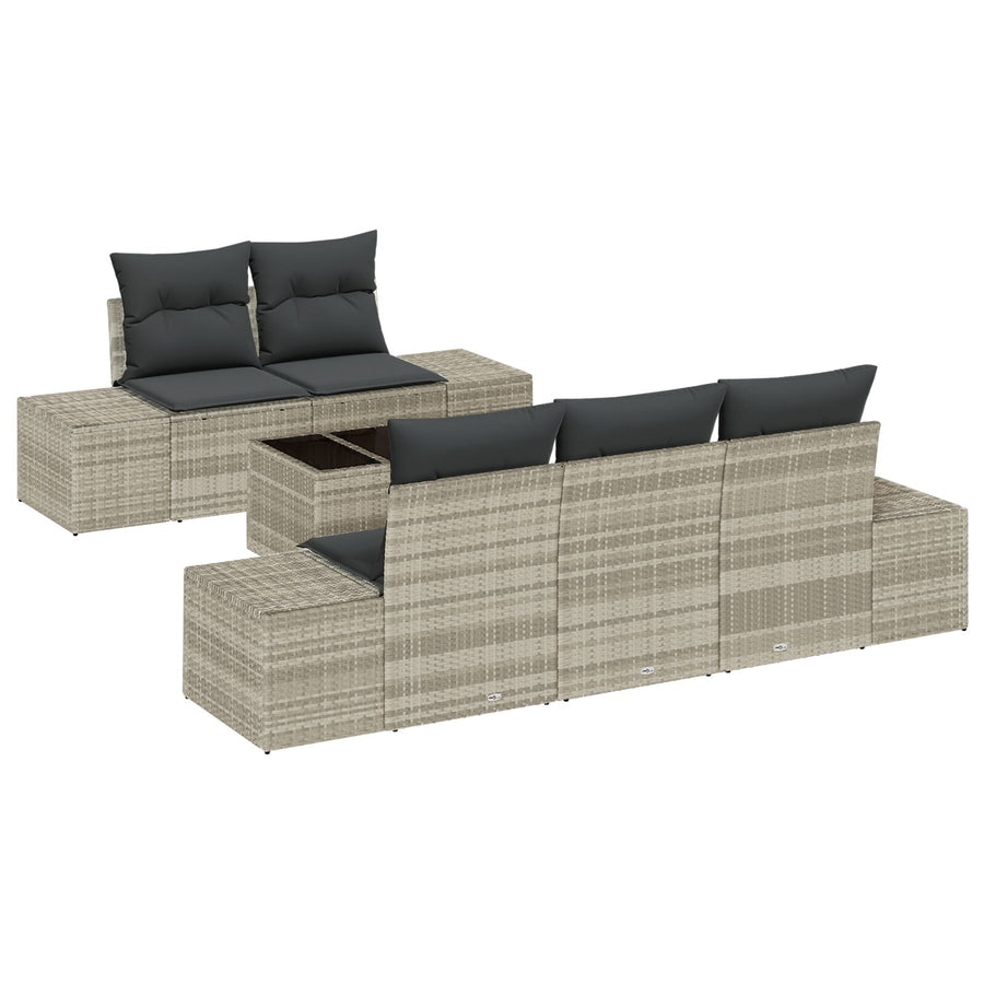6 Delige Tuin Sofa Set Met Kussens Licht Grijs Poly Rattan