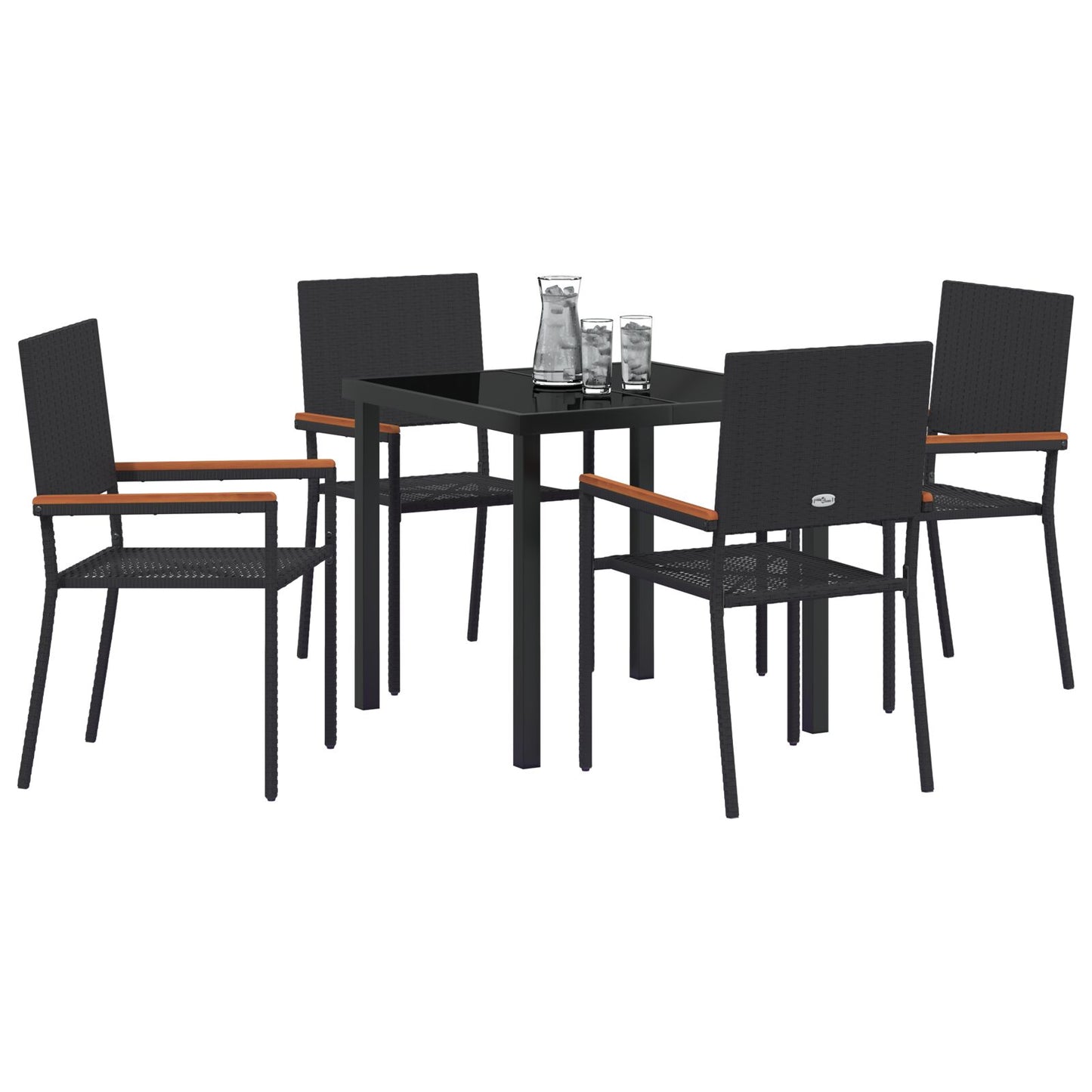 5-Piece Tuin Eetset Zwart Poly Riet