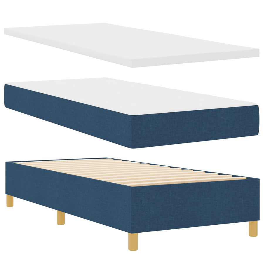 Boxspringbed Met Matras Blauw Eenpersoons Stof Blauw