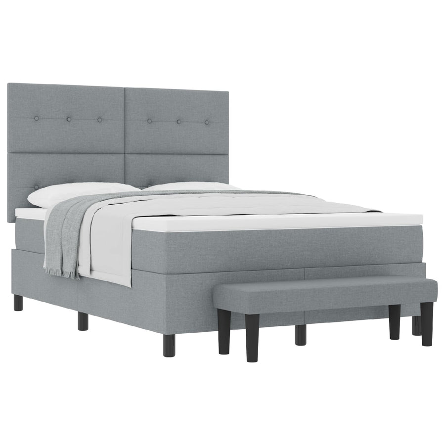 Boxspring Bed Met Matras & Bank Stof Lichtgrijs 160 x 200 cm Knop tufted