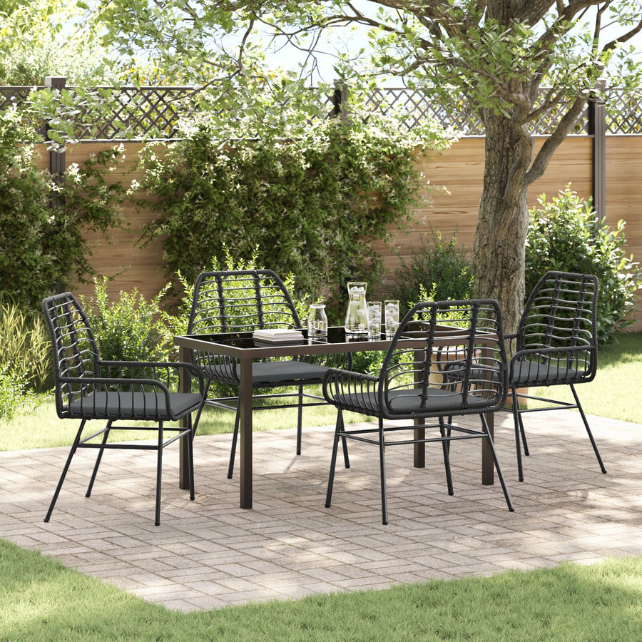 5-Delige Tuin Eetset Met Kussens Zwart Poly Rattan