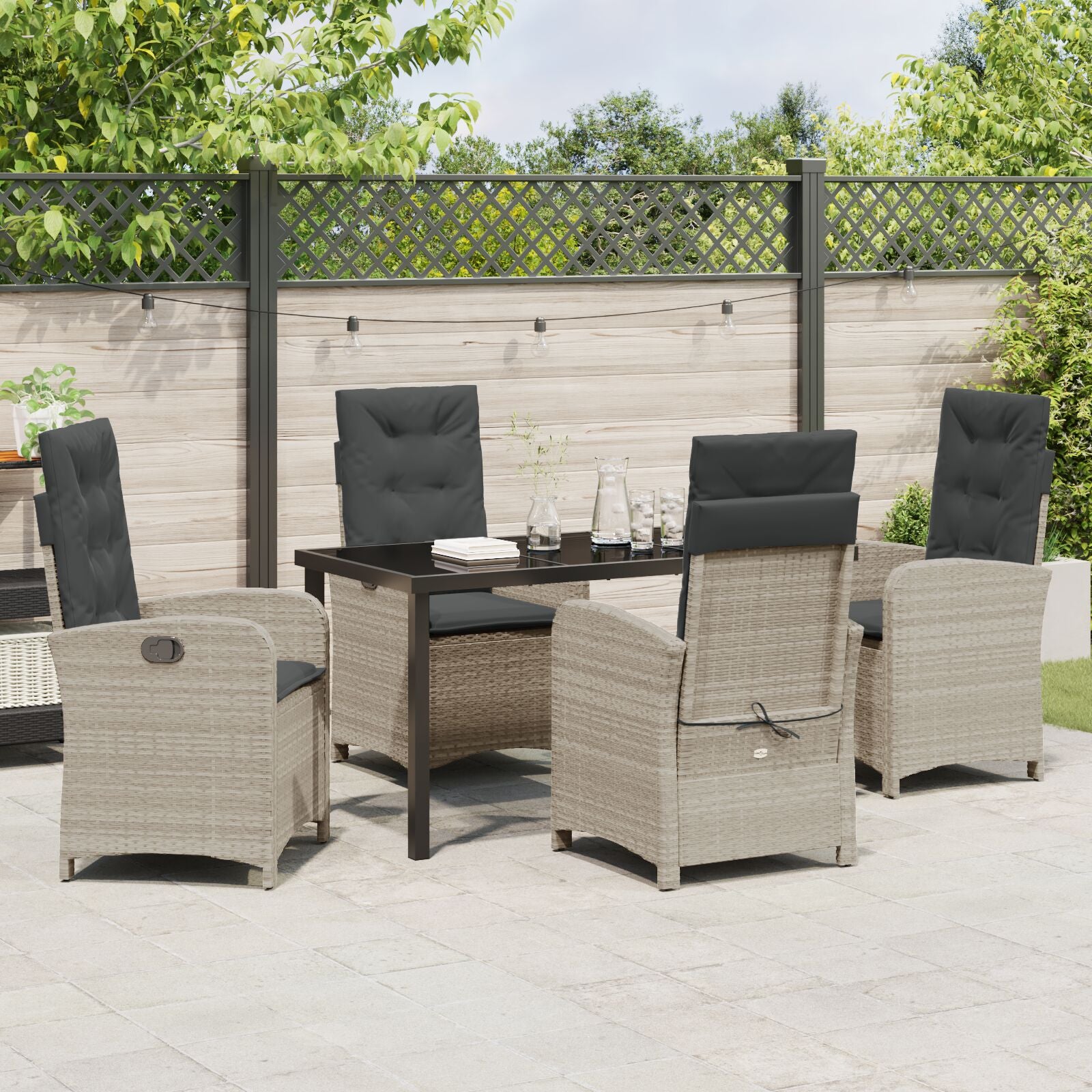 5-Delige Tuin Eetset Met Kussens In Lichtgrijs Poly Rattan