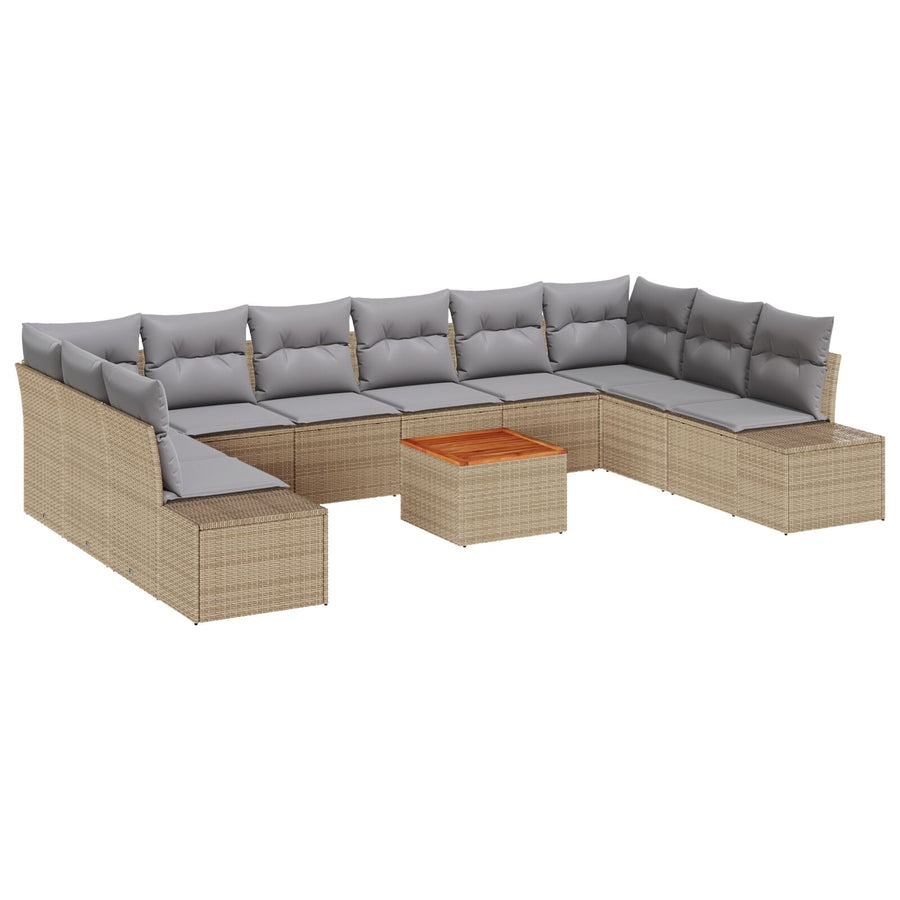 11-Delige Tuinbank Set Met Kussens Beige Poly Riet Acacia